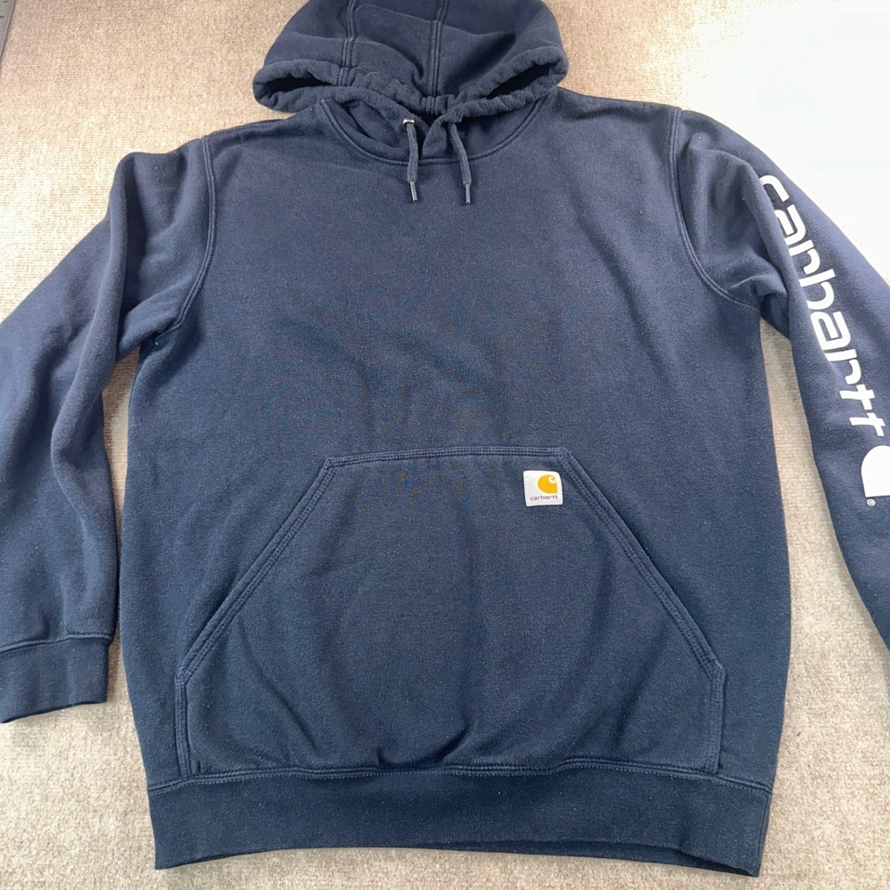 Carhartt Mens Loose Fit Graphic Sleeve Navy Blue Hoodie Sweatshirt Medium 6143